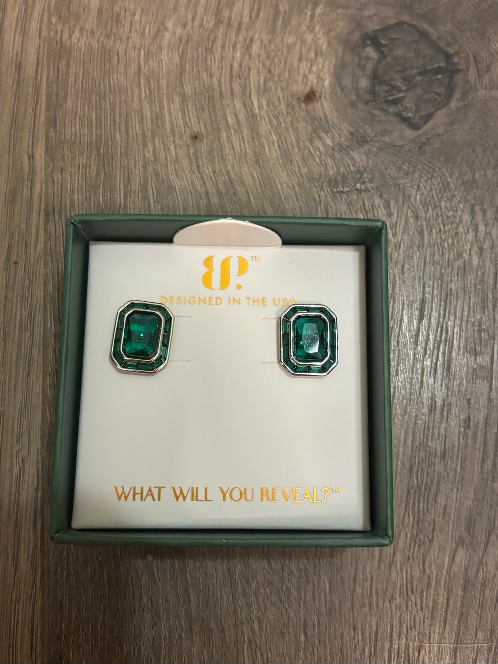 Bomb Party Green Emerald-Cut Lenore Stud Earrings with Silver Trim